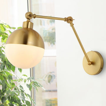 Alba 8"  Mid-Century Modern Arm-Adjustable Iron/Glass LED Sconce - JONATHAN Y